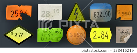 Vintage price stickers and old retail tags Vintage price stickers and old retail tags 128416219