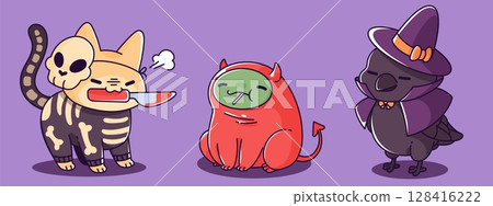 Kawaii Halloween character set 128416222