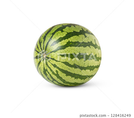 Whole watermelon side view isolated. 128416249