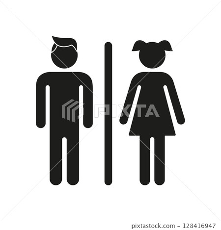 Male And Female Restroom Sign Solid Icon. Gender-Specific Bathroom Indicator Silhouette Symbol. Public Facility, Restroom And Toilet Signage. Isolated Vector Illustration 128416947