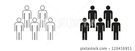 Group Of People Hierarchy Solid And Outline Icon Set. Team Structure, Leadership, And Organization Silhouette Symbol Collection. Business And Management Concept. Isolated Vector Illustration 128416951