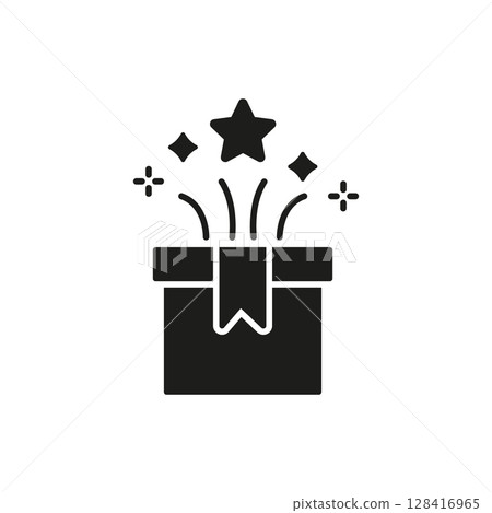 Gift Box With Sparkles Solid Icon. Surprise, Celebration, And Special Occasion Silhouette Symbol. Festive Gift Giving And Joyful Events. Isolated Vector Illustration 128416965