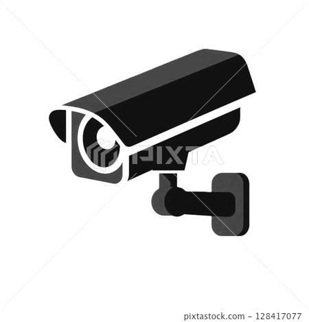 帶有白色背景的簡單黑色安全攝像頭圖標 128417077