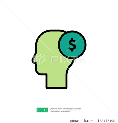 Head Icon with Dollar Sign Representing Financial Planning and Wealth Management Concepts in a Minimalistic Design Head Icon with Dollar Sign Representing Financial Planning and Wealth Management Concepts in a Minimalistic Design 128417490