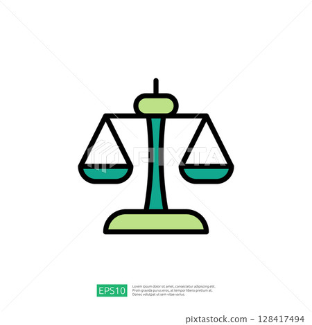 Icon of Law Justice Scales Balancing Legal Principles and Ethics Representing Fairness in a Courtroom Setting 128417494