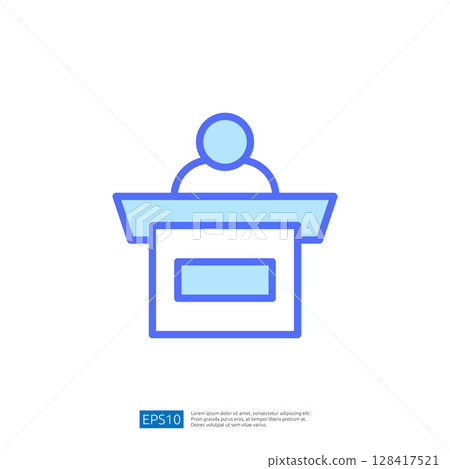 Icon of a Speaker at a Podium Delivering a Legal Verdict in a Courtroom Setting Representing Law and Judgement Atmosphere 128417521