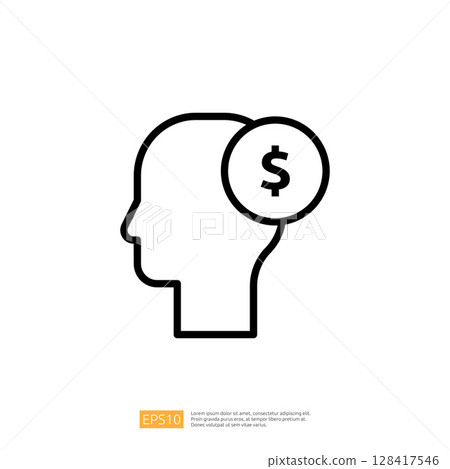 Icon Representing Financial Judgement and Legal Decision Making with Money Symbol in Head Silhouette Icon Representing Financial Judgement and Legal Decision Making with Money Symbol in Head Silhouette 128417546