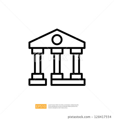 Iconic Representation of Justice Building with Pillars Symbolizing Law and Judgement 128417554