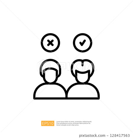 Two Individuals Representing Approval and Disapproval in a Legal Context Icon Two Individuals Representing Approval and Disapproval in a Legal Context Icon 128417563