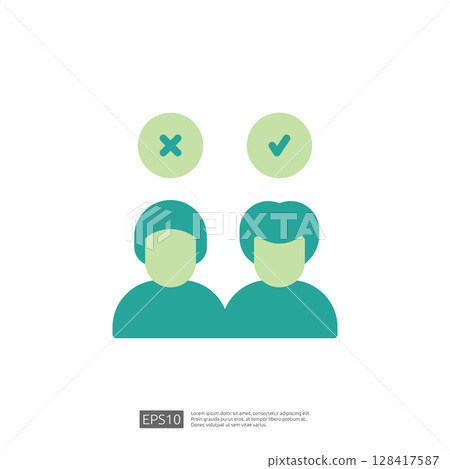 Symbolic Representation of Decision Making in Law and Judgment with Approval and Rejection Icons Symbolic Representation of Decision Making in Law and Judgment with Approval and Rejection Icons 128417587