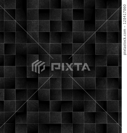 Black square tiles forming textured geometric pattern 128417860