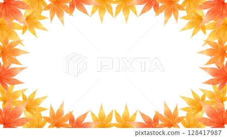 Watercolor autumn leaves frame illustration Watercolor autumn leaves frame illustration 128417987
