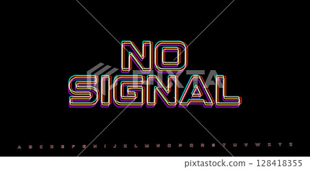 NO SIGNAL RGB glitch word. Cyberpunk style screen alert for lost connection, analog distortion, VHS static or digital crash. Vaporwave UI element. Vector illustration. NO SIGNAL RGB glitch word. Cyberpunk style screen alert for lost connection, analog distortion, VHS static or digital crash. Vaporwave UI element. Vector illustration. 128418355