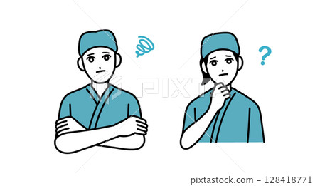 陷入困境的男女酒吧工作人員的頭像 陷入困境的男女酒吧工作人員的頭像 128418771