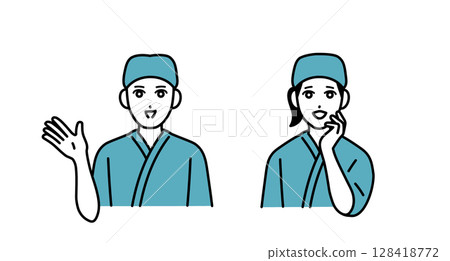 Male and female bar staff avatars Male and female bar staff avatars 128418772