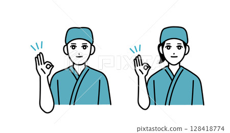 Avatars of male and female bar staff making OK signs Avatars of male and female bar staff making OK signs 128418774