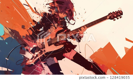 A happy girl holding a guitar A happy girl holding a guitar 128419035