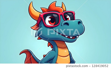 Cool dragon mascot, blue and orange colors 128419052