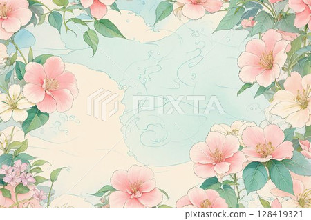 水彩風格粉紅花框 128419321