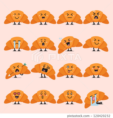 Croissant character emoji set. Croissant character emoji set. 128420232
