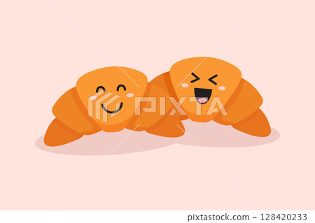 Croissants with emoji face. friendship. 128420233