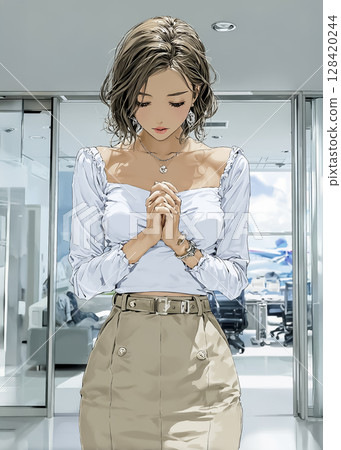 Illustration material of a businesswoman praying with her hands together Illustration material of a businesswoman praying with her hands together 128420244