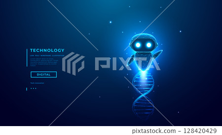 AI Agent with DNA Double Helix on Blue Technology Background. 128420429