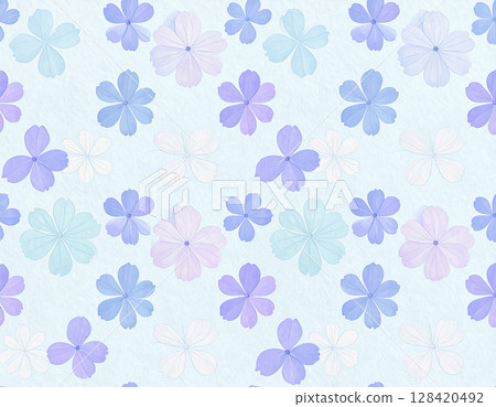 日本紙紋理的圖像素材：花卉圖案、淡藍色、淡紫色 128420492