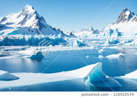 冰山和雪山的壯麗景色 128420574