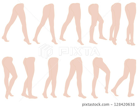 女性腿模插畫集2-07斜後右。一組描繪下半身各種姿勢的插畫。 128420638