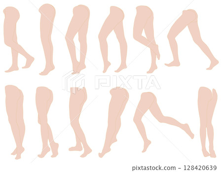 女性腿模插圖集2-08斜後右。一組描繪下半身各種姿勢的插圖。 128420639