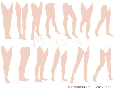 女性腿模插圖集2-09斜前右。一組描繪下半身各種姿勢的插圖。 128420640