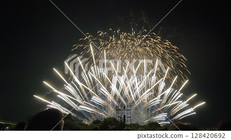 Fan-shaped fireworks 128420692