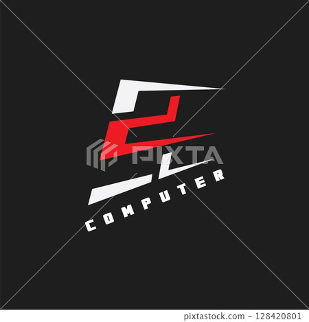 abstract pc letter vector for gamer computer  logo brand 128420801