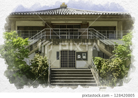 Watercolor painting style, Tokushima City, Teramachi, Kankokuji Temple, Tokushima City, Tokushima Prefecture Watercolor painting style, Tokushima City, Teramachi, Kankokuji Temple, Tokushima City, Tokushima Prefecture 128420805