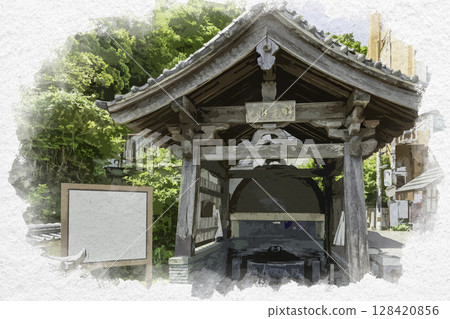 水彩風格,德島縣德島市寺町,金流水,德島市 水彩風格,德島縣德島市寺町,金流水,德島市 128420856