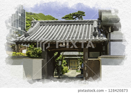 水彩風格，德島市，寺町，源久寺，德島縣德島市 128420873