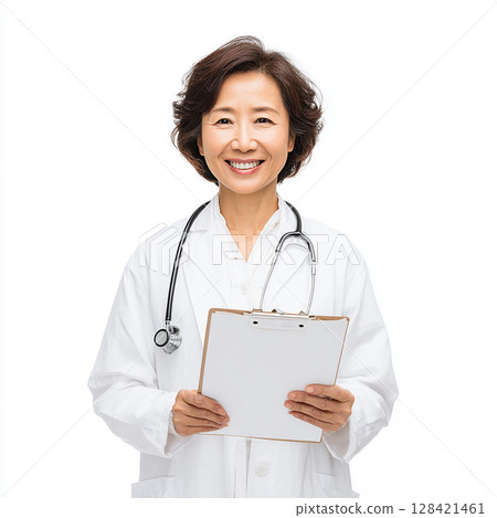 Portrait of a kind and trustworthy female doctor caring for her patient 128421461
