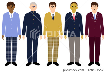 Male students from various countries in uniforms, front view, full body icon set, 5 people Male students from various countries in uniforms, front view, full body icon set, 5 people 128421557