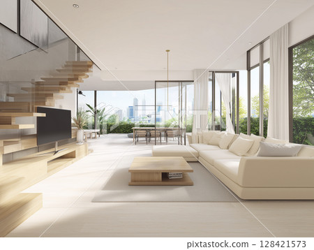 AI-generated image: Living room of a modern newly built home 128421573