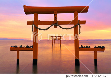 [Saga Prefecture] The underwater torii gates of Ooguo Shrine at sunrise 128421672