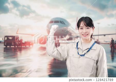 身著工作服的女工程師在機場工作 128421789
