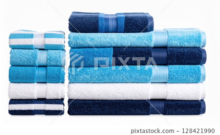 A colorful pile of clean, folded cotton bath towels A colorful pile of clean, folded cotton bath towels 128421990