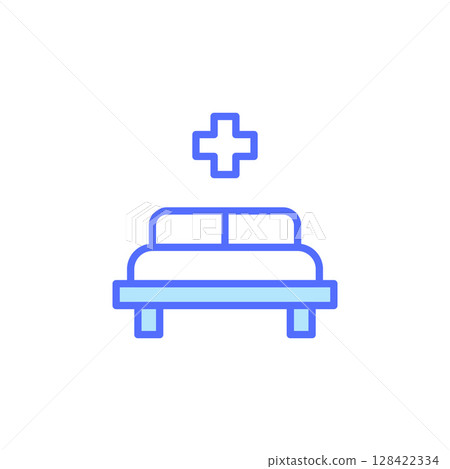 Medical Icon Of A Bed With Cross Symbol Representing Healthcare Facility And Patient Care Environment Medical Icon Of A Bed With Cross Symbol Representing Healthcare Facility And Patient Care Environment 128422334