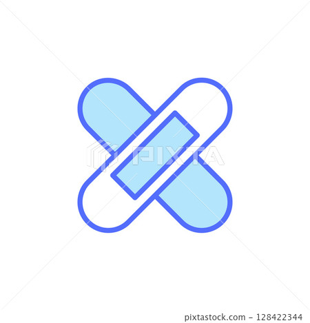 Medical Icon Featuring Two Intersecting Bandages Representing First Aid and Healing Process for Injuries Medical Icon Featuring Two Intersecting Bandages Representing First Aid and Healing Process for Injuries 128422344