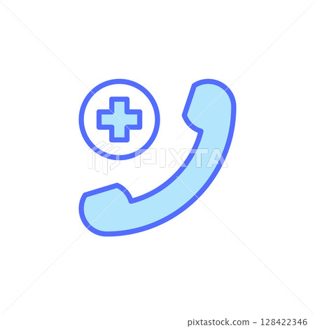 Medical Icon Depicting Emergency Telephone Call with Cross Symbol for Healthcare Support and Assistance Medical Icon Depicting Emergency Telephone Call with Cross Symbol for Healthcare Support and Assistance 128422346