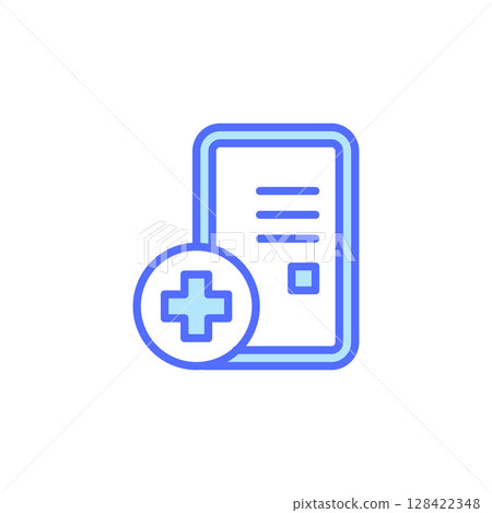 Medical Icon Depicting Digital Health Services and Patient Care on a Mobile Device with a Plus Sign Emphasizing Health and Wellness 128422348
