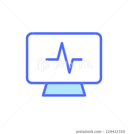 Medical Monitoring System Icon Displaying Heartbeat Data on Computer Screen with Vital Signs Analysis Medical Monitoring System Icon Displaying Heartbeat Data on Computer Screen with Vital Signs Analysis 128422350