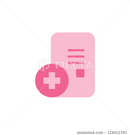 Medical Icon Document with Plus Sign Symbolizing Patient Care and Health Diagnosis 128422391