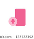 Medical Icon Representing Health Technology with a Tablet and Plus Symbol in Pink Color 128422392